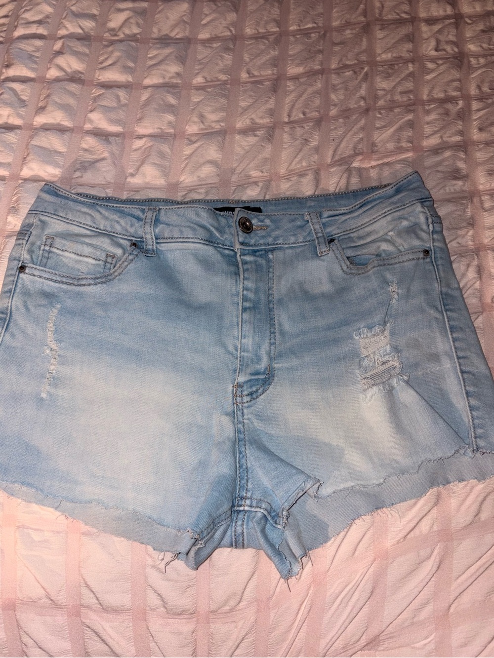 Wax Jean Light Blue Distressed Denim Shorts